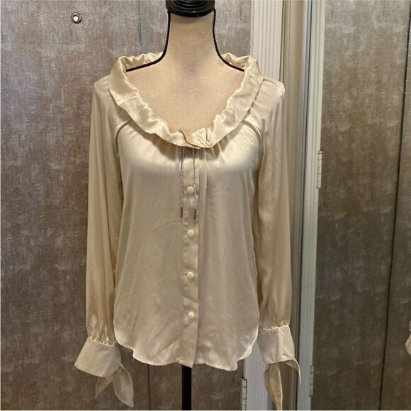 Robert Rodriguez Cream Ruffled Bib Collar Blouse, US4 - Picture 1 of 9